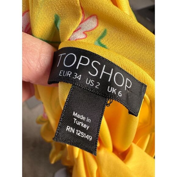 TOPSHOP Margot Yellow Floral Maxi Dress with Ruffles Size 2 - Picture 8 of 16